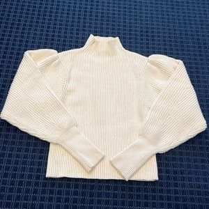 Zara Cream Knit Sweater with Puff Sleeve